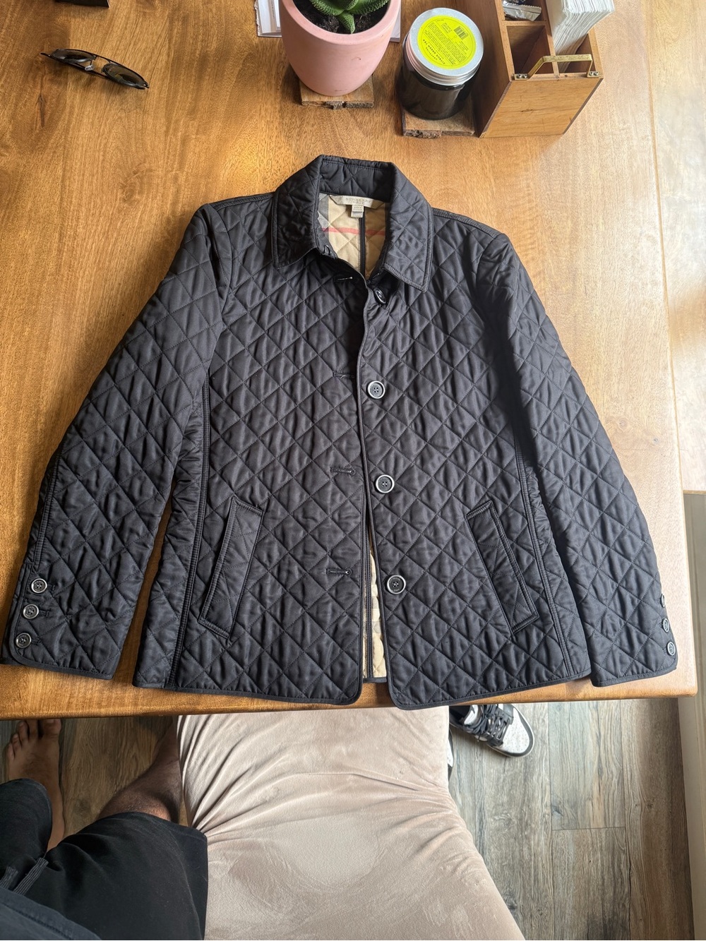 Burberry Quilted Jacket in Black and Beige Nova Check